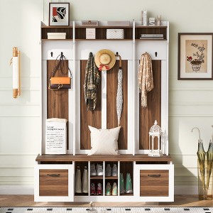 Vynxaria U-Can 5-in-1 Entryway Bench with Coat Rack, 7 Hooks, 2 Drawers & Adjustable Shelves - Perfect for Hallway & Living Room - 1 of 4