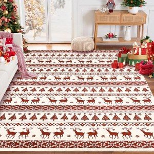 Christmas Red Green Rug Washable Living Room Carpet Xmas Decor Indoor Bedroom Throw Rug - 1 of 4
