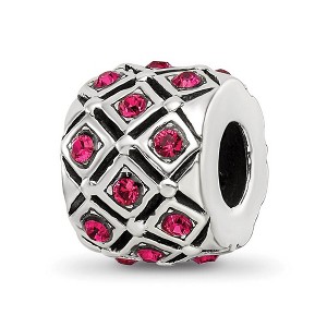 Black Bow Jewelry Sterling Silver with Dark Pink Crystals July Lattice Bead Charm - 1 of 4