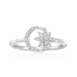 RS Pure by Ross-Simons 0.10 ct. t.w. Diamond Moon and Star Ring in Sterling Silver - 1 of 4