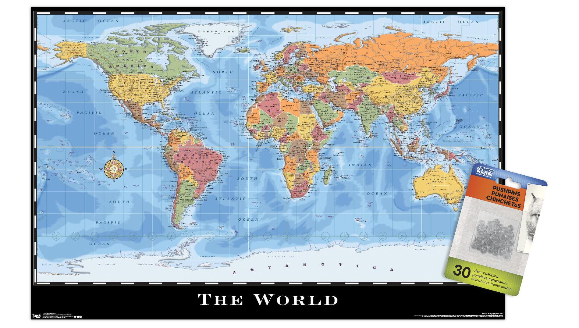 Trends International Map - World Unframed Wall Poster Prints