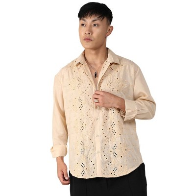 Campus Sutra Men Men's Beige Embroidered Flora Shirt