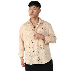 Campus Sutra Men Men's Beige Embroidered Flora Shirt - 1 of 3