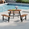 Tangkula 6 Person Acacia Wood Picnic Table Bench Set w/3 Seats Umbrella Hole Metal Frame - 2 of 4