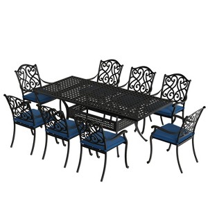 CLIHOME 9-Piece Cast Aluminum Patio Dining Set with Sofa Cushions - 1 of 4