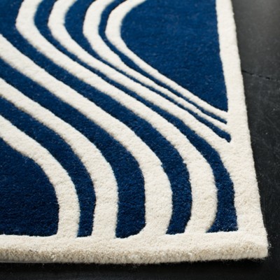 Dark Blue and Ivory Hand-Tufted Wool Runner Rug