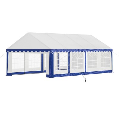 AMERLIFE 13 x 26 FT Party Tent with Rolled Sidewalls and Zinc Alloy Tube & Spiral Stakes, Waterproof Event Shelters, White & Blue