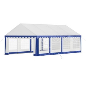 AMERLIFE 13 x 26 FT Party Tent with Rolled Sidewalls and Zinc Alloy Tube & Spiral Stakes, Waterproof Event Shelters, White & Blue - 1 of 4