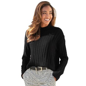 Women's Mock Neck Ribbed Sweater - LASCANA - 1 of 4