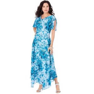 Roaman's Women's Plus Size Floral Sequin Dress - 1 of 4