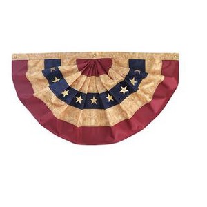 Briarwood Lane Tea Stained Embroidered Patriotic Bunting USA 36" x 18" Pleated Banner with Brass Grommets - 1 of 4