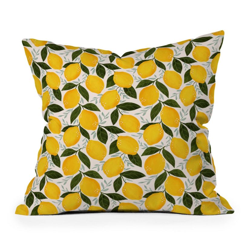 16&#34;x16&#34; Serena Archetti Mediterranean Summer Lemons Square Throw Pillow Yellow - Deny Designs, 1 of 6