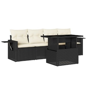 vidaXL 5 Piece Patio Sofa Set with Cushions - Black and Cream without storage - 1 of 4