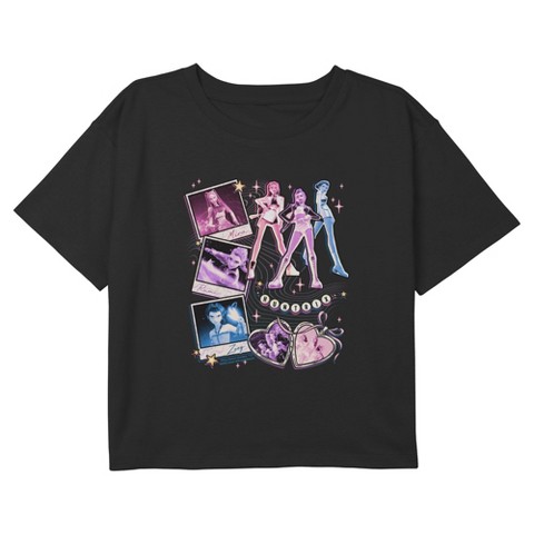 KPop Demon Hunters Girls KPop Demon Hunters Huntrix Collage Stars Cropped T-Shirt - Black - Medium