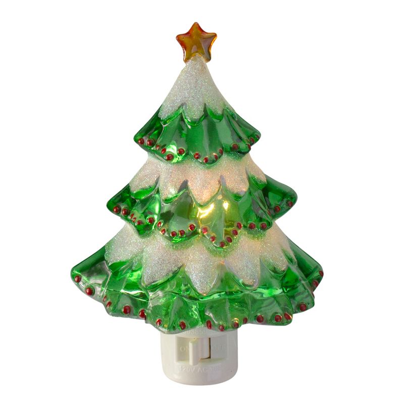 Northlight 5.5" Green and White Beaded Frosted Christmas Tree Night Light, 1 of 4