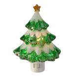 Northlight 5.5" Green and White Beaded Frosted Christmas Tree Night Light