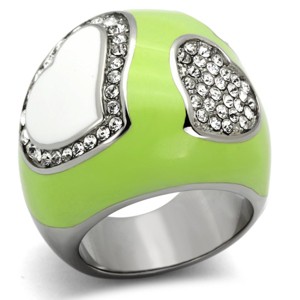Slickblue Women’s Polished Stainless Steel Ring with Heart-Shaped Clear Crystal, Pave Design, Size 5-10 - 1 of 4