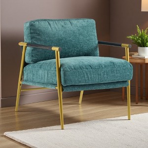 27.56" Modern Upholstered Accent Chair with Plush Cushion and Wooden Armrests - 1 of 4