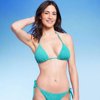 Women's Reversible Triangle Bikini Top - Wild Fable™ Blue/Green Multi XXS
