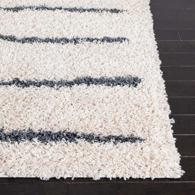 Ivory and Dark Grey Striped Shag Area Rug, 4' x 6', Synthetic