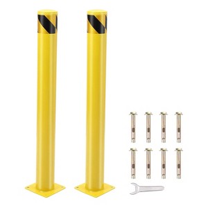 2-Pack Removable Steel Safety Bollards 36"x4.5", Yellow Powder-Coated Traffic & Parking Barrier Posts with Reflective Stripes - 1 of 4
