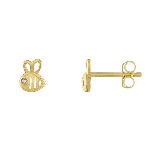 Junior Jewels 14K Gold Over Sterling Silver Children's Diamond Accent Bee Earrings - 1 of 2