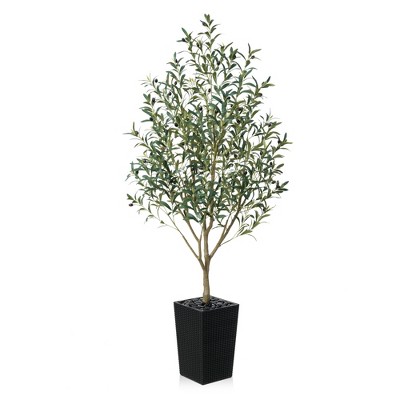 DR.Planzen 72" Artificial Olive Tree - 6FT UV Resistant Fake Plant with 15.7" Tall Planter Planter for Indoor House Plants & Tall Floor Decor