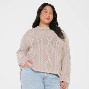 Women's Crewneck Cotton Cable Pullover Sweater - Wild Fable™ - 1 of 3