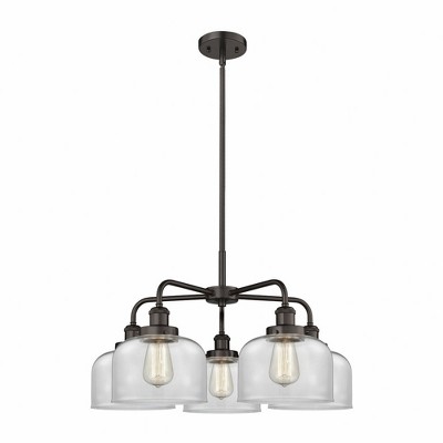 Bell - 5 Light Stem Hung Chandelier In Art Deco Style-14.75 Inches Tall and 26 Inches Wide