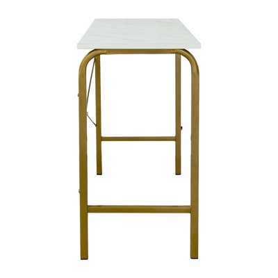 Compact Faux White Marble and Brass Corner Desk