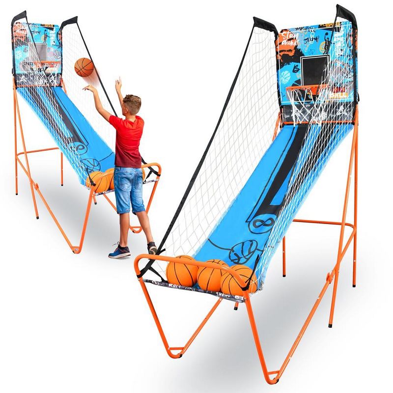 SereneLife Single Hoop Basketball Shootout Indoor Home Arcade Room Game with Electronic LED Digital Basket Ball Shot Scoreboard, 1 of 7