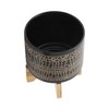Chery Life 2Pcs Black Glazed Planter With Wood Stand, 5x5x7", 7.75x7.75x10.5" - 3 of 4