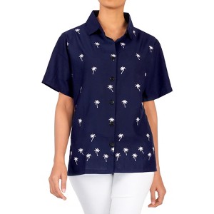 LA LEELA Women's Casual Solid Blouse Shirt TShirts Short Sleeve Button Down Dress Tops Tee Shirts Hawaiian Blouses for Women - 1 of 4
