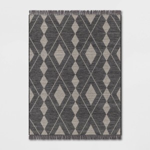 Striped Diamonds Rectangular Woven Outdoor Area Rug Charcoal Gray - Threshold™ - 1 of 4