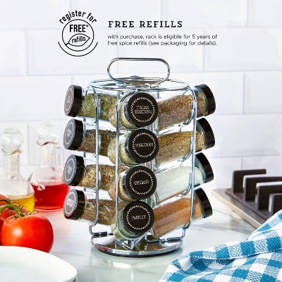 Chrome Revolving Countertop Spice Rack with 16 Glass Jars