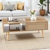 Mshliw 41" Rattan Coffee Table with Sliding Door Storage, Modern Farmhouse Rectangle Center Table with Solid Wood Legs for Living Room - 3 of 4
