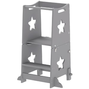 Aghana Digitals Foldable Kids Kitchen Helper Stool with Safety Rail & Non-Slip Pad, Pine Frame, - 1 of 4