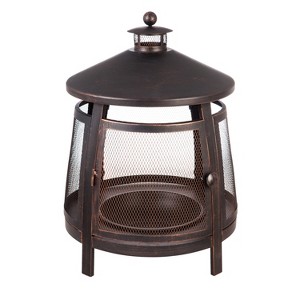 Evergreen Tall Fire Pit with Chimney- 22 x 31 x 22 Inches Outdoor Safe and Weather Resistant with Spark Guard, Fire Pan, and Poker - 1 of 4