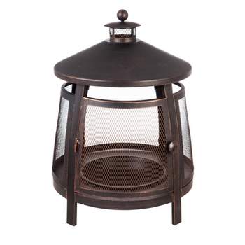 Evergreen Tall Fire Pit with Chimney- 22 x 31 x 22 Inches Outdoor Safe and Weather Resistant with Spark Guard, Fire Pan, and Poker