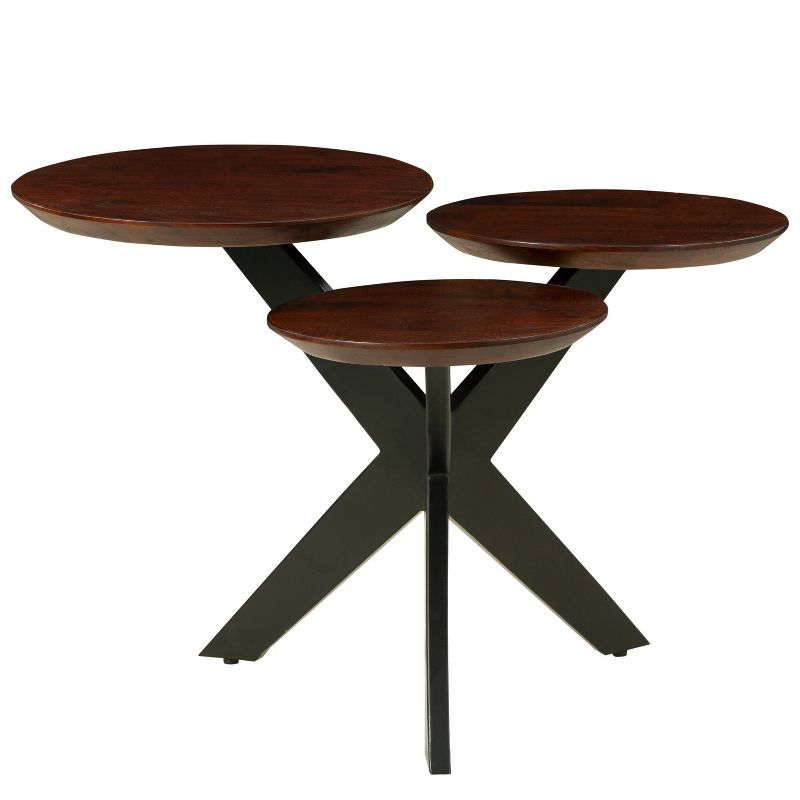 Modern Coffee Table with 3 Tier Wooden Top and Boomerang Legs Brown/Black - The Urban Port, 6 of 11