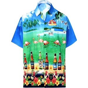 LA LEELA Mens Hawaiian Shirts Short Sleeve Button Down Shirt Men's Shirts Casual Beach Vacation Hawaii Island Shirts for Men Funny XS Teal Booze Blue - 1 of 4