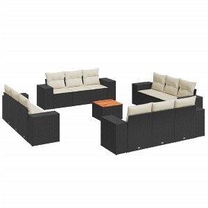 vidaXL Patio Sofa Set with Cushions Outdoor Furniture 13 Piece Poly Rattan - Black and Cream - 1 of 4