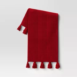 Chunky Knit Striped Throw Blanket with Tassels Red - Threshold™