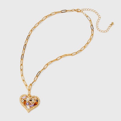 Mixed Stone Heart Charm Pendant Necklace - Wild Fable&#8482; Gold_2