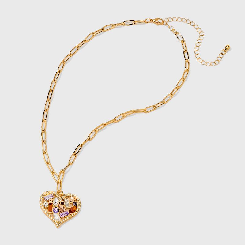 Mixed Stone Heart Charm Pendant Necklace - Wild Fable&#8482; Gold, 4 of 8