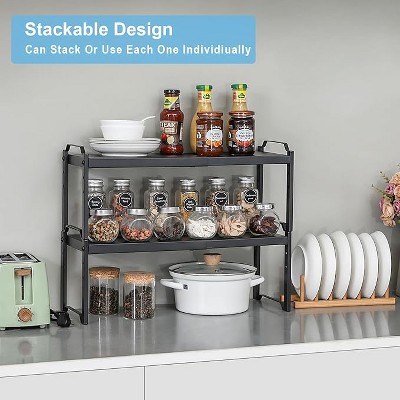 MaseiKar 2 Pack Expandable Cabinet Countertop Shelves, Stackable Shelves Organizers For Kitchen Cabinet Countertop Storage, Adjustable Counter