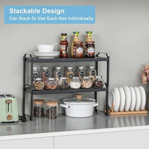 MaseiKar 2 Pack Expandable Cabinet Countertop Shelves, Stackable Shelves Organizers For Kitchen Cabinet Countertop Storage, Adjustable Counter - 1 of 4