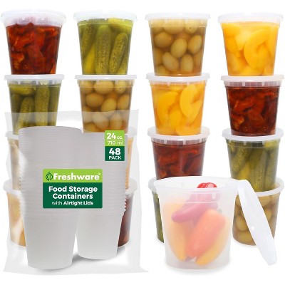 Freshware Food Storage Containers [24 Set] 32 oz Plastic Deli Containers with Lids, Slime, Soup, Meal Prep Containers | BPA Free | Stackable