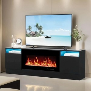 TV Stand for Up to 75 Inch TV，Modern Chic Entertainment Center with LED Lights and Storage, Black TV Stands for Living Room - 1 of 4