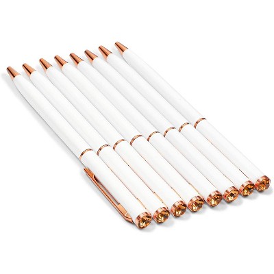 Paper Junkie 8-Pack Elegance White & Rose Gold Pens Ballpoint Pens Set with Rhinestone Top for Gifts